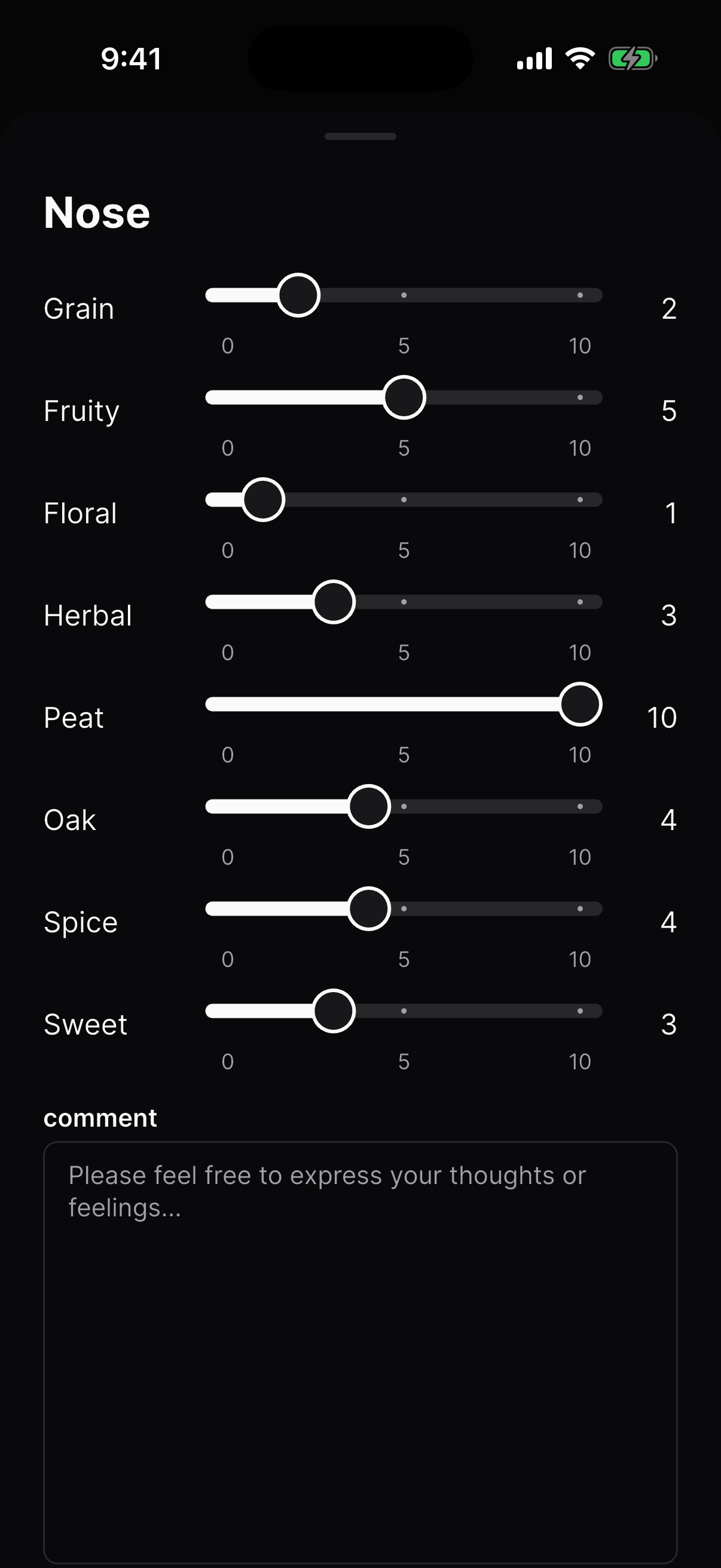Pick aromas and flavors from organized categories